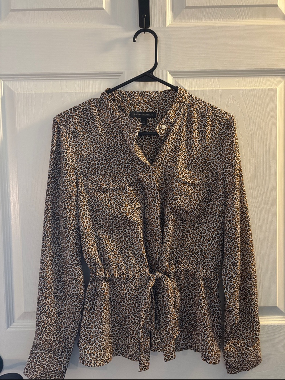 Banana Republic Long Sleeve Leopard Print Tie-Waist Blouse - Brown/Black